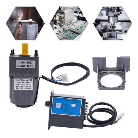 25W 60K Gear Motor 90RPM Adjustable Variable Gear Reducer Motor With Stand Electric Single Phase Reduction Gearbox