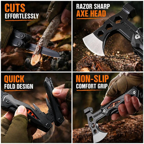 All In One Camping Hatchet With Hammer And Knife And Protective Sheath For Survival Gear in various uses and features