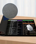 Cheat Sheet Desk Pad With Shortcut Keys And More Mega Wide 31.5 By 11.8 Inch Non Slip Waterproof Mouse Pad on desk with mouse.