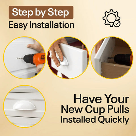 Step-by-step installation guide for White Cup Drawer Pulls 3 Inch, 10 Pack Cabinet Handles for cabinets and drawers; easy DIY.