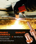 Solid 60 Pack Pt31 Plasma Cutter Consumables With Premium Nozzles Electrodes And Tips For Cut 40 Cut 50 Machines in action, showing quality cutting flame.