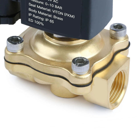Half Inch Brass Solenoid Valve, 110V To 120V AC, Normally Closed, 10 Bar, Half Inch NPT Thread, Electric Valve For Water Air Diesel