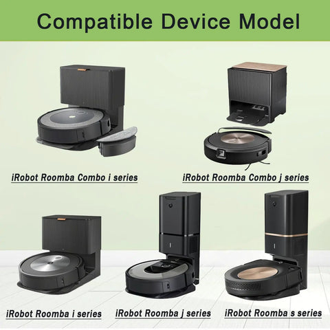 Compatible models of Roomba i, j, and s series for 6 Pack Vacuum Bags For Roomba I J And S Series Replacement Dust Bags For iRobot Vacuum Cleaners Easy Install No Mess And Reliable Filtration, Compatible With I1 To I9, J5 To J9, S9 Plus And Combo Models.