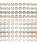 Assorted metal flower bead caps in silver, gold, and copper in rows. Natural Metal Bead Caps And Flower Spacer Pendants For DIY Jewelry Making 0.27 Inch End Caps For Bracelets Necklaces And Anklets Hollow Flower Charms 1000 Pieces Craft Kit.