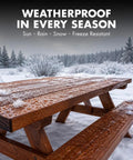 Real Deal Clear Wood Sealer And Tough Water Based Hardwax Oil That Soaks Deep Into Raw Timber To Deliver Bulletproof Weather Shielding With Zero Flake Mess In One Quart applied on a weatherproof wooden picnic table in snowy setting.