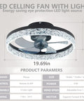 Remote Controlled Ceiling Fan With Lights 19.69 Inch Flush Mount 31W Dimmable LED Chandelier For Living Room And Bedroom Black