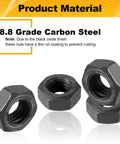 Badass M6 Hex Nuts 100 Piece Set Premium Carbon Steel Black Oxide Coating, showing 8.8 grade carbon steel hex nuts with smooth threading.