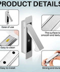 Close-up of 2 Pack Pocket Door Pull Handles 3.54 Inch Stainless Steel Satin Finish, highlighting durability and ease of use features.