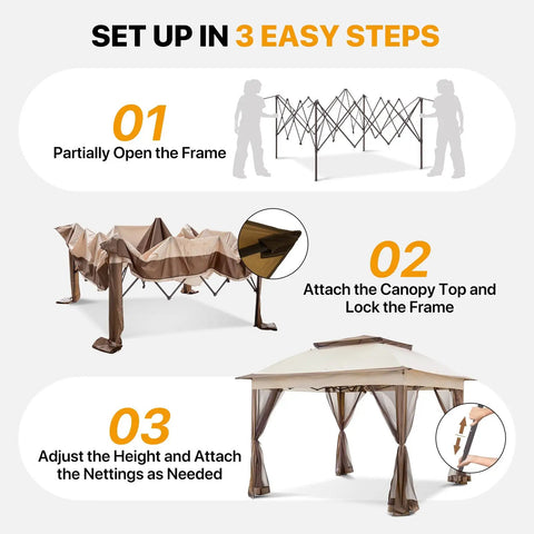 Guide for setting up 11x11 Pop Up Gazebo With Mesh Netting For Quick Setup Instant Outdoor Canopy Tent Water Resistant Shelter