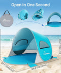 Pop Up Beach Tent Sun Shelter With UPF50+ UV Protection, Instant Easy Setup, 3 Person Capacity, Portable Foldable Beach Shade Canopy, Carry Bag Included, 87 x 57 x 47 Inches, Blue shown on beach