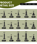 750 Pcs Self Tapping Screws For Plastic And Metal M1.7 To M3 Phillips Pan Head size chart illustration