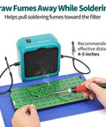 Sweet Compact Soldering Fume Extractor With Flexible Helping Hands and Heavy Duty Activated Carbon Filters, extracting smoke during soldering.