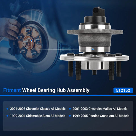 Rear Wheel Hub and Bearing Assembly 512152 for Chevy Malibu 2001 to 2003 and Classic 2004 to 2005, Pontiac Grand Am 1999 to 2005