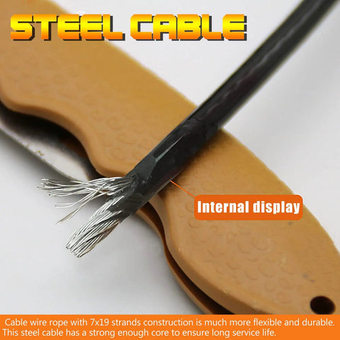 Close-up of Beefy Pulley Cable Replacement For Home Gym 5mm TPU Coated Steel Wire with visible internal strands.
