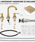 Widespread Double-Handle Bathroom Faucet In Brushed Nickel With Metal Pop Up Drain, CUPC-Approved Supply Lines, installation kit.