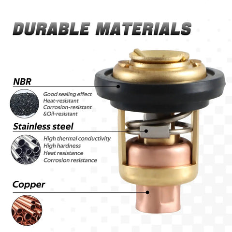 Yamaha 2-Stroke Outboard Thermostat For 3HP To 250HP Motors Replacement 6E5-12411 Series with NBR, stainless steel, copper materials.
