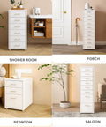 Locking Metal Filing Cabinet On Wheels With Vertical Storage used in various home settings: shower room, porch, bedroom, saloon.