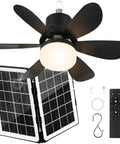 Portable Solar Ceiling Fan With Lights For Outdoor Use Off Grid Ready, 18.5 Inch Blade, Foldable Solar Panel, Remote, Black