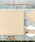 Adrattnay basswood sheets, 24-pack, 12x12 in, 3 mm thick, light wood for laser cutting