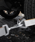 Heavy Duty 2 Inch By 96 Inch Car Tie Downs With Twisted Snap Hooks Silver Series 2 Pack 3300 Pound Safe Working Load in use