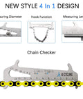 4 In 1 Bicycle Chain Checker Wear Indicator Tool for Shimano SRAM KMC and all other chains, silver, showing measuring functions