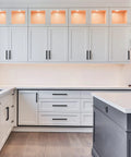 Modern kitchen with 20 Pack 7-1/2 Inch Square Kitchen Cabinet Handles Matte Black Pulls For Cupboard And Drawer installed.