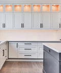 25 Pack Square Cabinet Handles Matte Black Pulls For Cabinets And Drawers Seven And One Half Inch Center To Center Spacing Kitchen Cupboard Hardware Heavy Duty Built To Last installed on white kitchen cabinets.