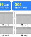 Top Shelf 304 Stainless Steel Finish Nails Assorted 1 To 2 5 Inch Bulk 1200 Pack showing 16 gauge size options.