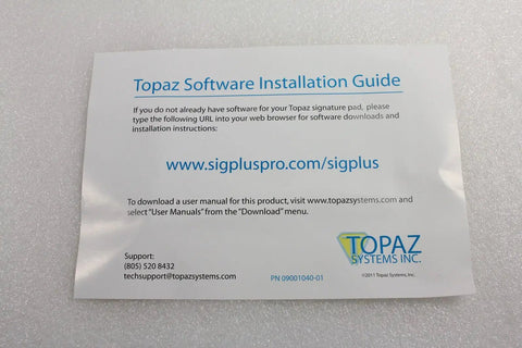 Topaz Software Installation Guide for Slick 1 Inch By 5 Inch Usb Electronic Signature Pad, with download instructions.