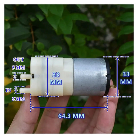 12V Diaphragm Vacuum Pump With 33mm Head, Lightweight Air Pressure Pump For DIY Inflator And Aquarium Tank Aerator, High Flow Performance, 5mm Inlet And Outlet, Compact Micro Motor, 33mm head, 64.3mm length