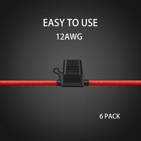 Heavy Duty 12 Gauge Inline Fuse Holder Red 6 Pack For 30 Amp Blade Fuses, Waterproof Lid, 12 AWG wire shown