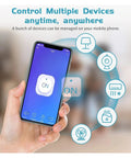 Hand holding smartphone displaying app for Totally Smooth Dual Outlet Power Bar Featuring Real Time Wattage Tracker And Flawless Wireless App Control.