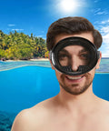 Man wearing One Eighty Degree Panoramic Diving Mask With Tempered Glass Lens Anti Fog For Scuba Spearfishing And Freediving