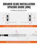Drawer slide installation spacing guide for Soft Close Drawer Slides Set With Heavy Duty Ball Bearing Full Extension Side Mount Rails.