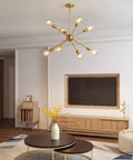 Dope Gold Sputnik Chandelier Modern Brass Lighting Set With Eight-Light Ceiling Fixture for Living Room