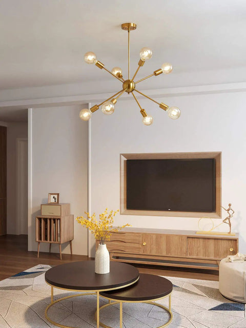 Dope Gold Sputnik Chandelier Modern Brass Lighting Set With Eight-Light Ceiling Fixture for Living Room