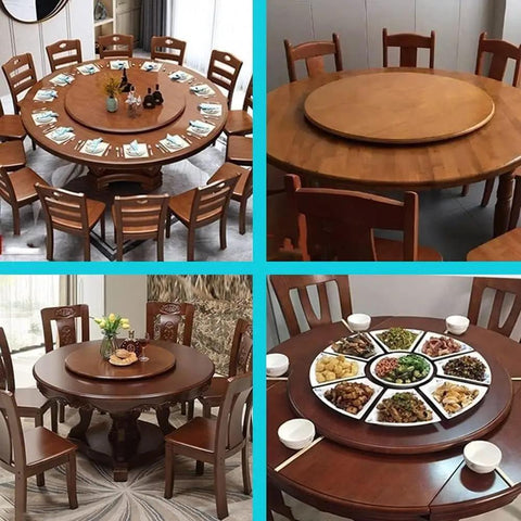 Solid Wood Lazy Susan Turntable Delivering Smooth As Butter Swivel Spin For Dining Tables with dishes arranged around it.