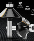 Close-up of two tungsten carbide tipped router bits from a One Quarter Inch Router Bit Set With Tungsten Carbide Tips And Black Powder Coat Finish