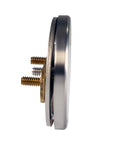 Side view of a satin nickel illusionary faceplate with visible screws for 12 Inch And 4 Inch Bath Waste And Overflow Assembly.
