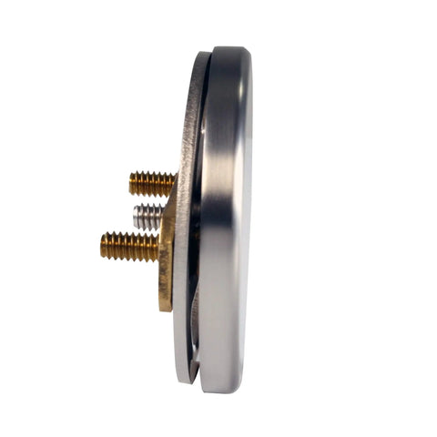 Side view of a satin nickel illusionary faceplate with visible screws for 12 Inch And 4 Inch Bath Waste And Overflow Assembly.