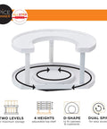 Two Tier Spice Spinner Organizer With Dual Spin Turntables shown empty with design features highlighted.