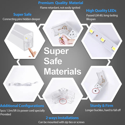 Hexagon LED Garage Lights Kit With 456W Output And 6500K Daylight, safety features and installation highlights