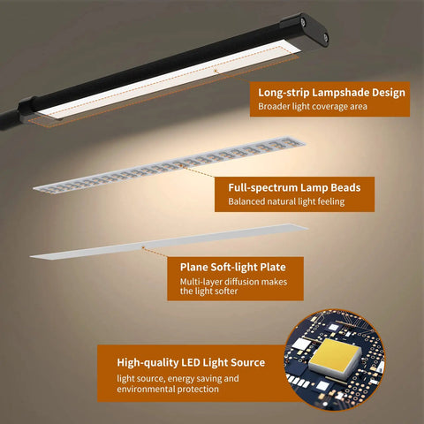 Diagram of Clip On LED Book Light With Flexible Gooseneck 3 Color Modes And 10 Brightness Levels showing lamp structure and components