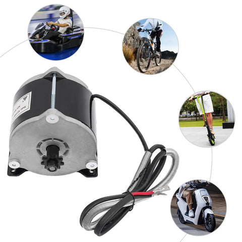 Daily Driver 24 Volt 500 Watt Gear Reduction Brushed DC Motor with wires for electric bikes and scooters.
