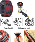 Heavy Duty Retractable Garden Hose Reel Kit With 130 Foot Flexible Tubing And Wall Or Ground Mount Brackets image showing durable tubing and spray nozzle.