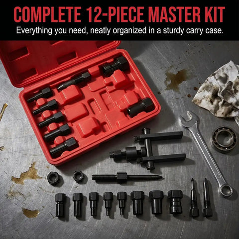 Heavy Duty 10 Piece Blind Hole Bearing Puller Tool Set Fits 8 Mm To 25 Mm Wheel Bearings For Golf Carts Cars Ensures Zero Drop Grip Safely Saves Cash Vs Single Tools Get Garage Work Done Tonight Using Kit For Mechanics And Users Who Need Reliability. 12-piece blind bearing puller kit in red case with black steel adapters and wrench