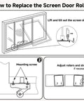 How to replace steel sliding screen door rollers with instructions for mounting screws and adjustments, using Pack Of Four Steel Sliding Screen Door Rollers Replacement Kit For Patio And Garage Doors Quick Swap Gliding Wheels That Roll Smooth And Tackle Heavy Duty Repairs With Zero Sweat Fits Most Tracks.