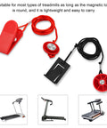 Two Pack Universal Treadmill Magnetic Safety Keys with Emergency Stop Lock showing red and black keys, durable ABS construction, and strong magnets