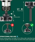 Beefy Spoilboard Surfacing Router Bit With One Quarter Inch Shank And One Inch Cutting Diameter, Four Wing Precision Flattening Bit For Woodworking, shown with usage instructions and size details.