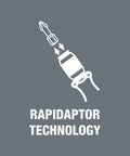 Diagram illustrating Rapidaptor technology from Kraftform Countersink Bit Set With Rapidaptor Quick Release Chuck Eight Piece.